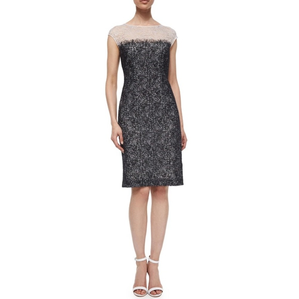 Escada Embroidered Chantilly Lace Sheath Dress Black White Cocktail Elegant 10